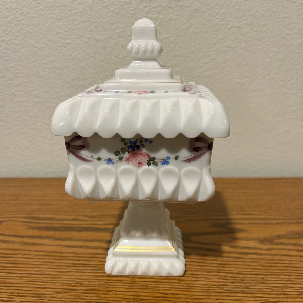 Waterford Milk Glass Candy Dish With Floral Design - Picture 1 of 12